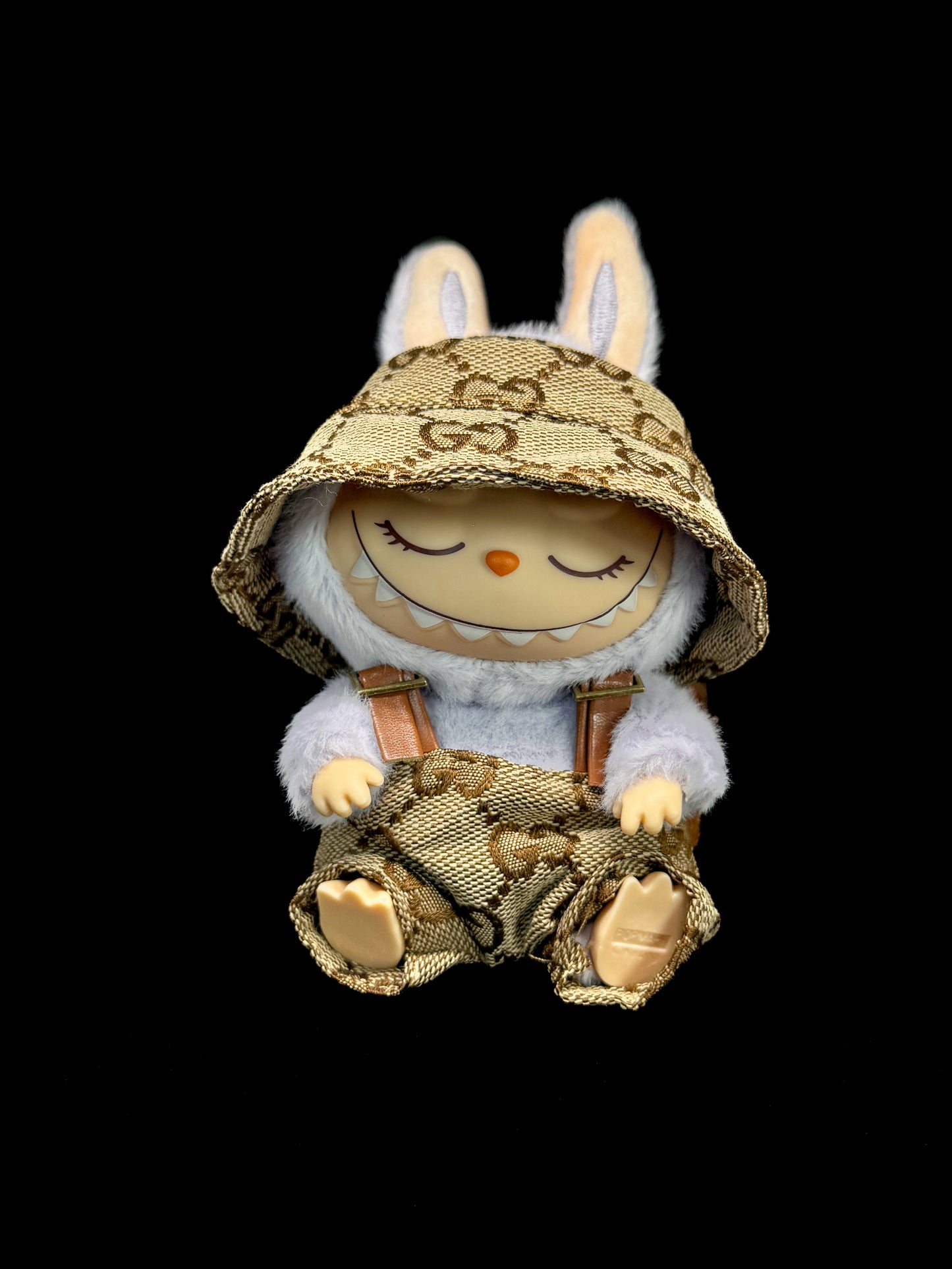 Designer Bucket Hat & Overalls Set for Labubu (V1 & V2 Compatible)