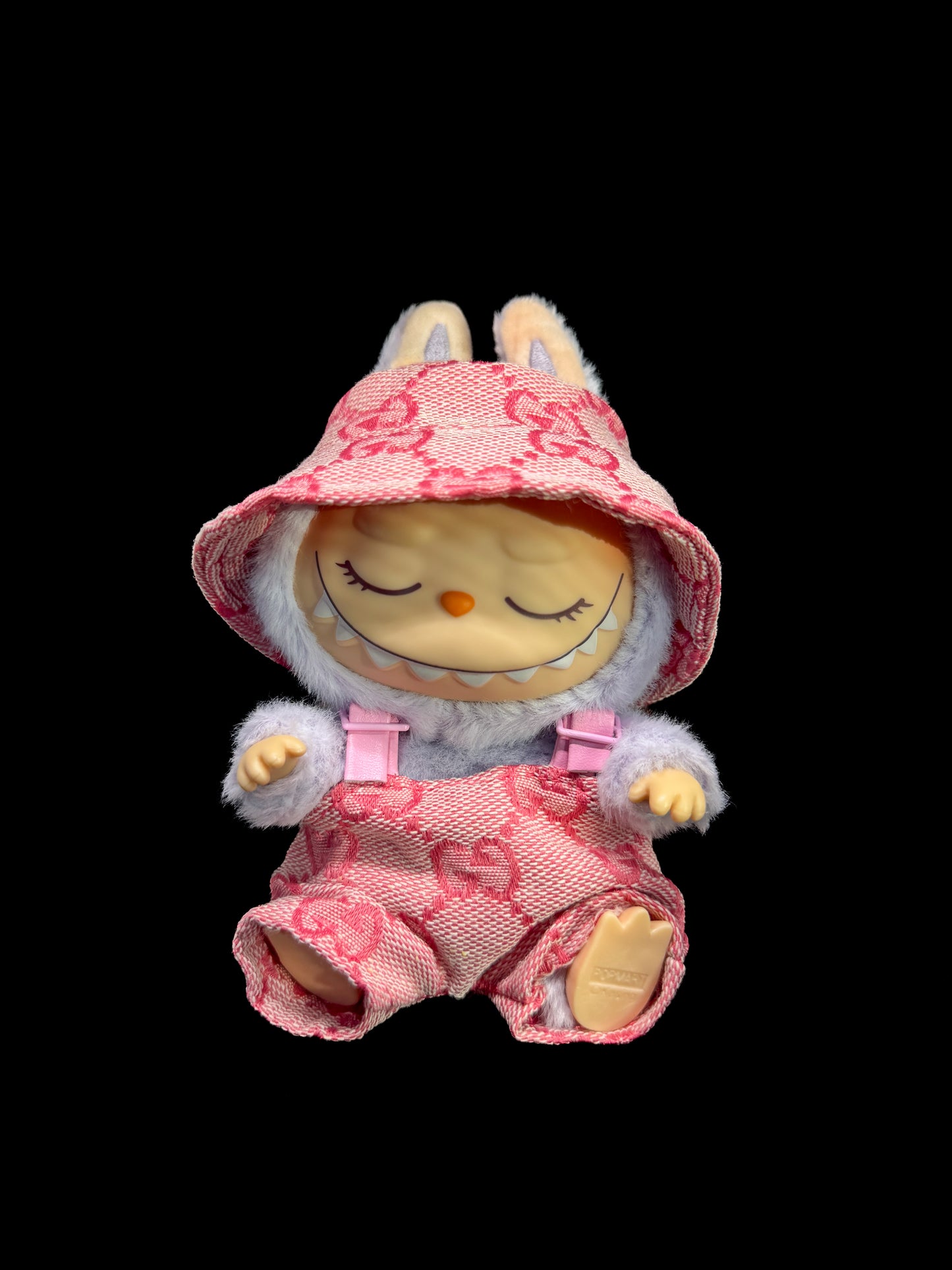 Designer Bucket Hat & Overalls Set for Labubu (V1 & V2 Compatible)